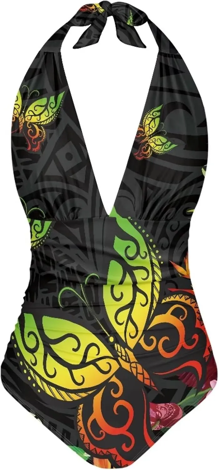 Polynesia Beachwear Swimsuit Ladies Backless Tummy Control Swimwear Sexy One Piece Beach Swimsuits