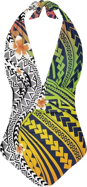Polynesia Beachwear Swimsuit Ladies Backless Tummy Control Swimwear Sexy One Piece Beach Swimsuits