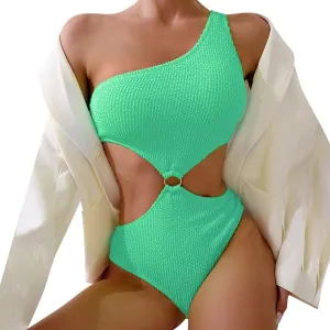 PTOLOCIF Bathing Suit for Women One Piece Athletic Swimsuits Scallop Trim Bathing Suit Cut Out Adjustable Straps Swimwear