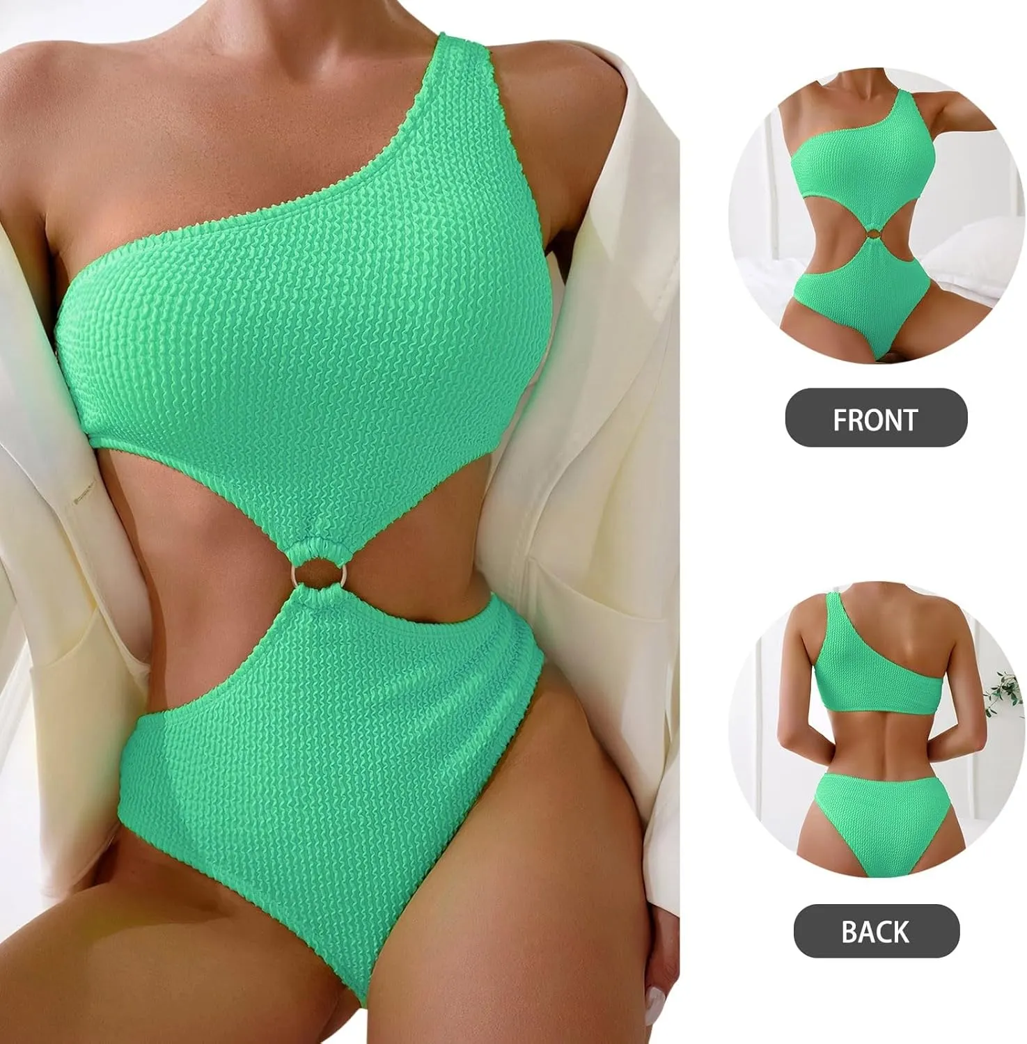 PTOLOCIF Bathing Suit for Women One Piece Athletic Swimsuits Scallop Trim Bathing Suit Cut Out Adjustable Straps Swimwear
