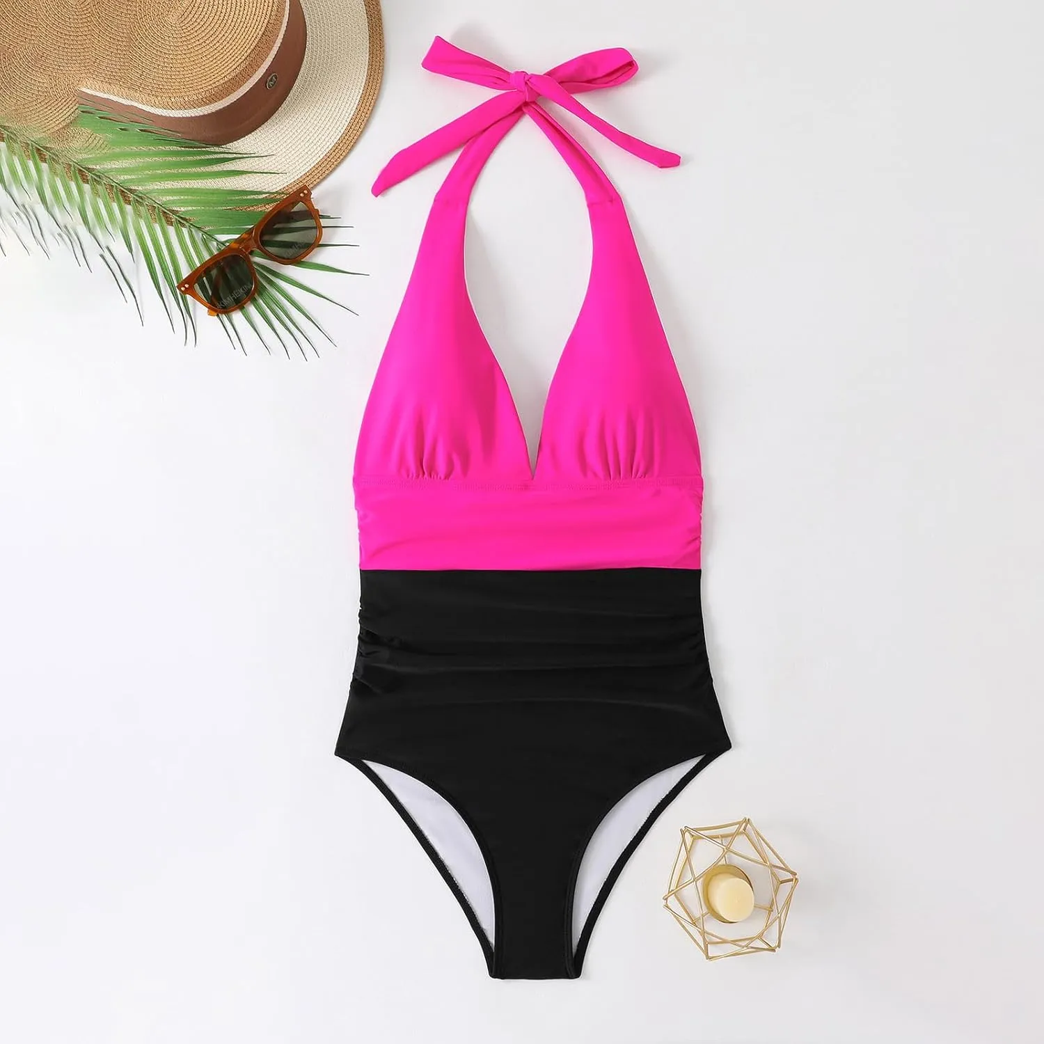 PTOLOCIF Monokini Swimsuits for Women Push up Tummy Control Bathing Suits V Neck Cutout Modest Swim Suits 1 Piece Swimwear