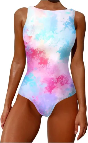 PTOLOCIF One Piece Swimsuit for Women Ruched High Cut Swimsuit Tummy Control Bathing Suit Monokini One-Piece Swimwear