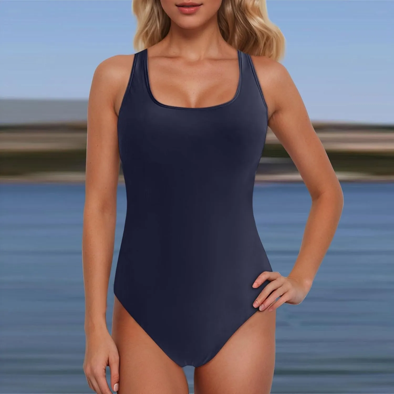 PTOLOCIF Women One Piece Swimsuits Strappy Backless Bathing Suit Color Block Drawstring Swim Suit Cute Swimwear Monokini