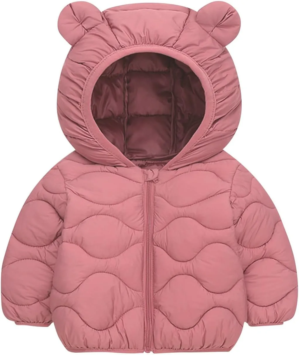 Puffer Jackets For Baby 2024 Fall Winter Toddler Coats Kids Warm Lightweight Outerwear Cute Zip Up Bear Hoods Outfit