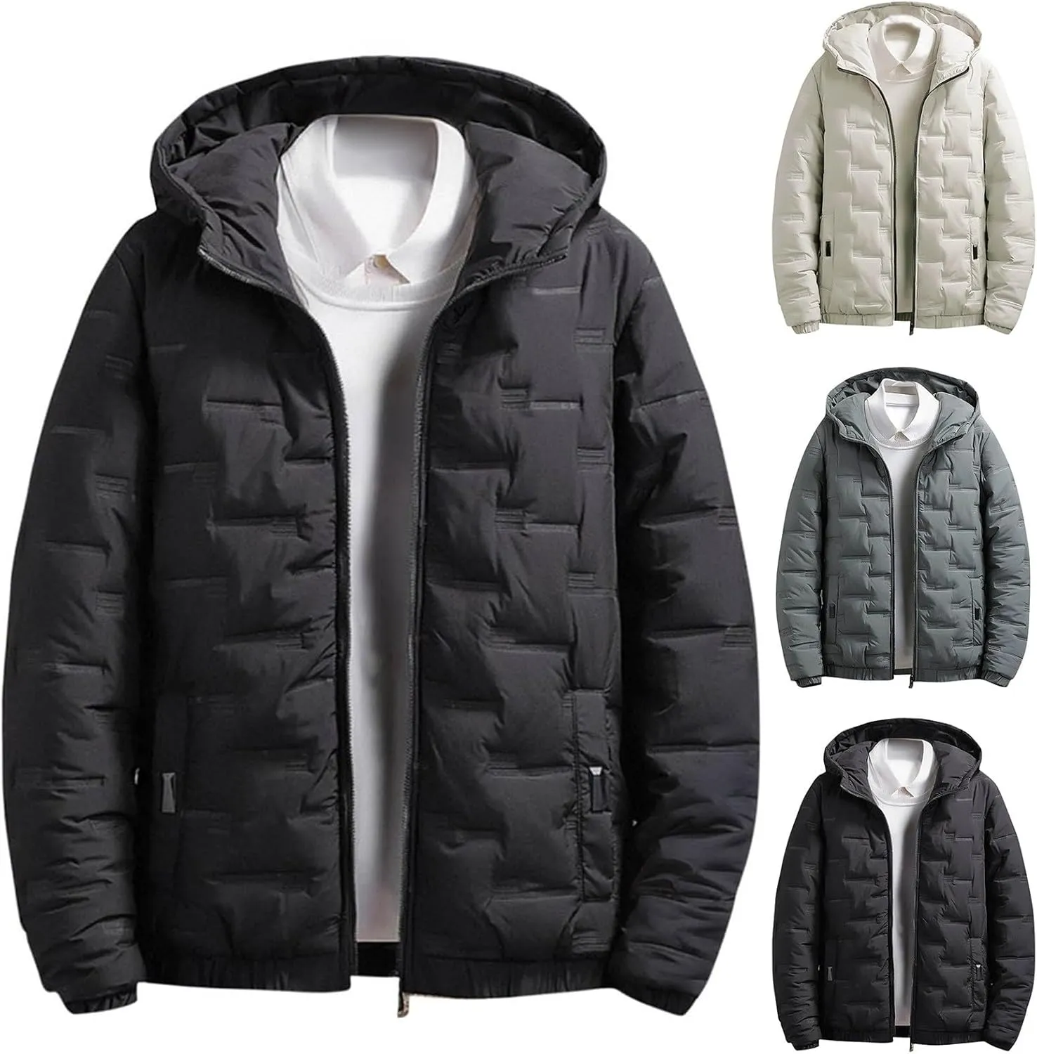 Puffer Jackets for Men Winter Hooded Coats Quilted Down Parkas Jackets Thicken Bubble Overcoats with Pocket Warm Coat