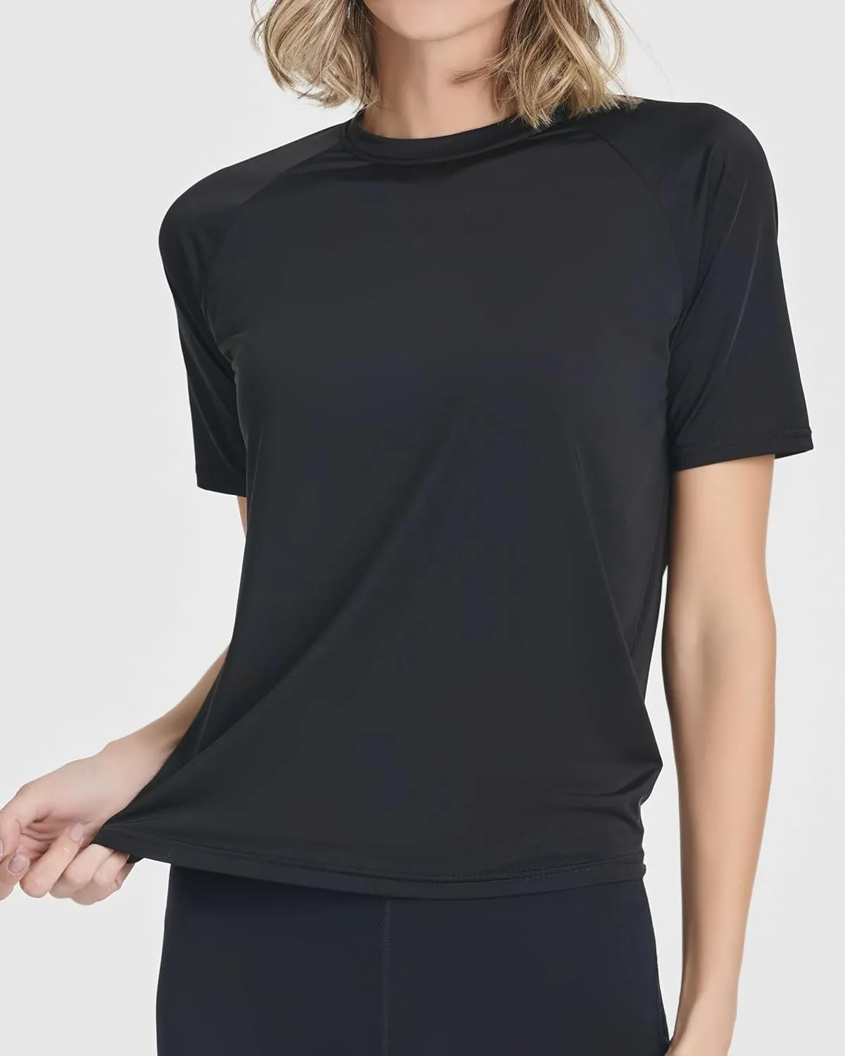 Real Essentials 4 Pack: Women's UPF Short Sleeved Active Rashguard & UV Sun Protection Swimsuit Top (Availabe in Plus Size)