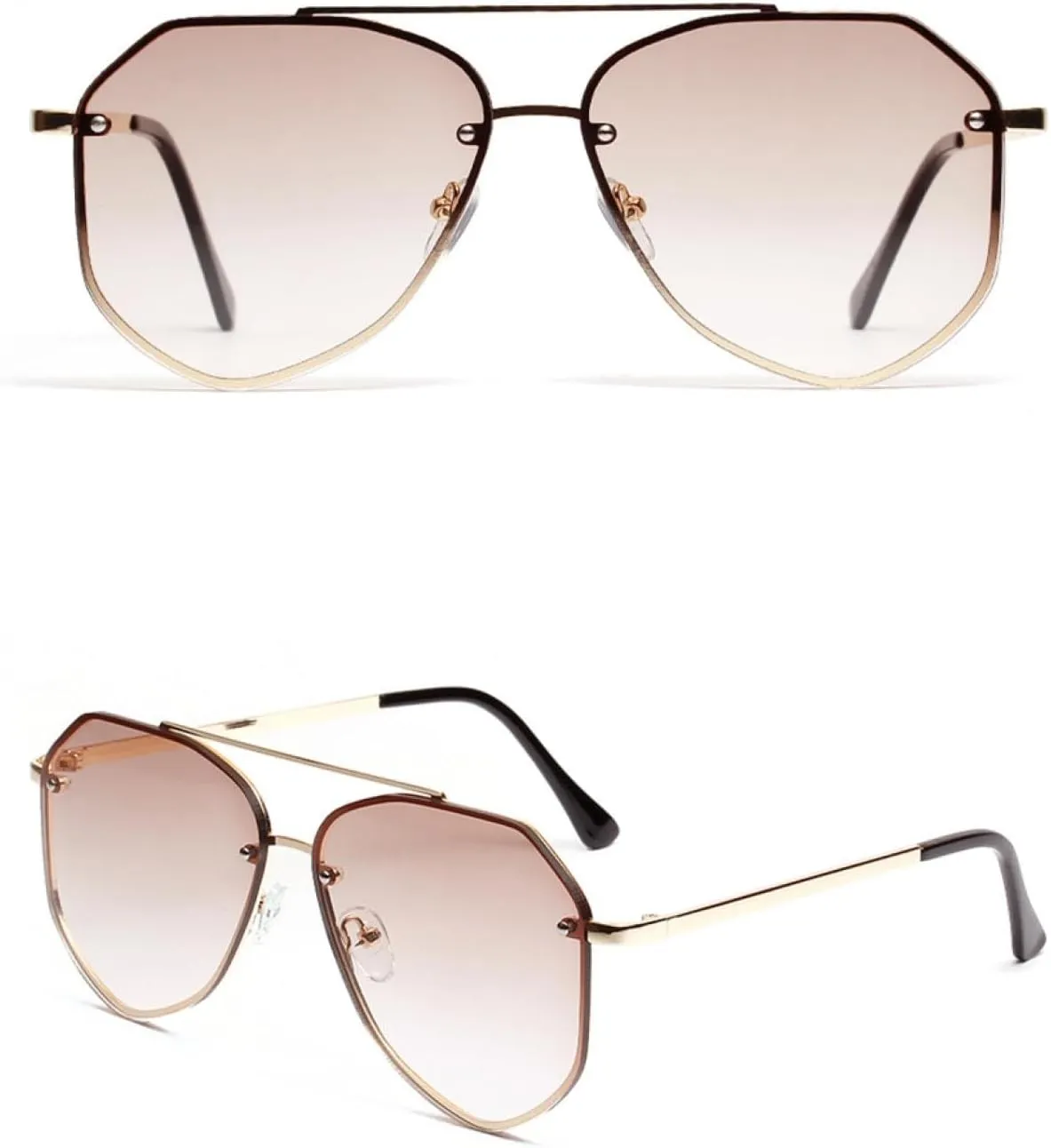Retro Round Sunglasses for Men Women Luxury Metal Vintage Mirror Polygonal Gold Tea Sun Glasses Uv400