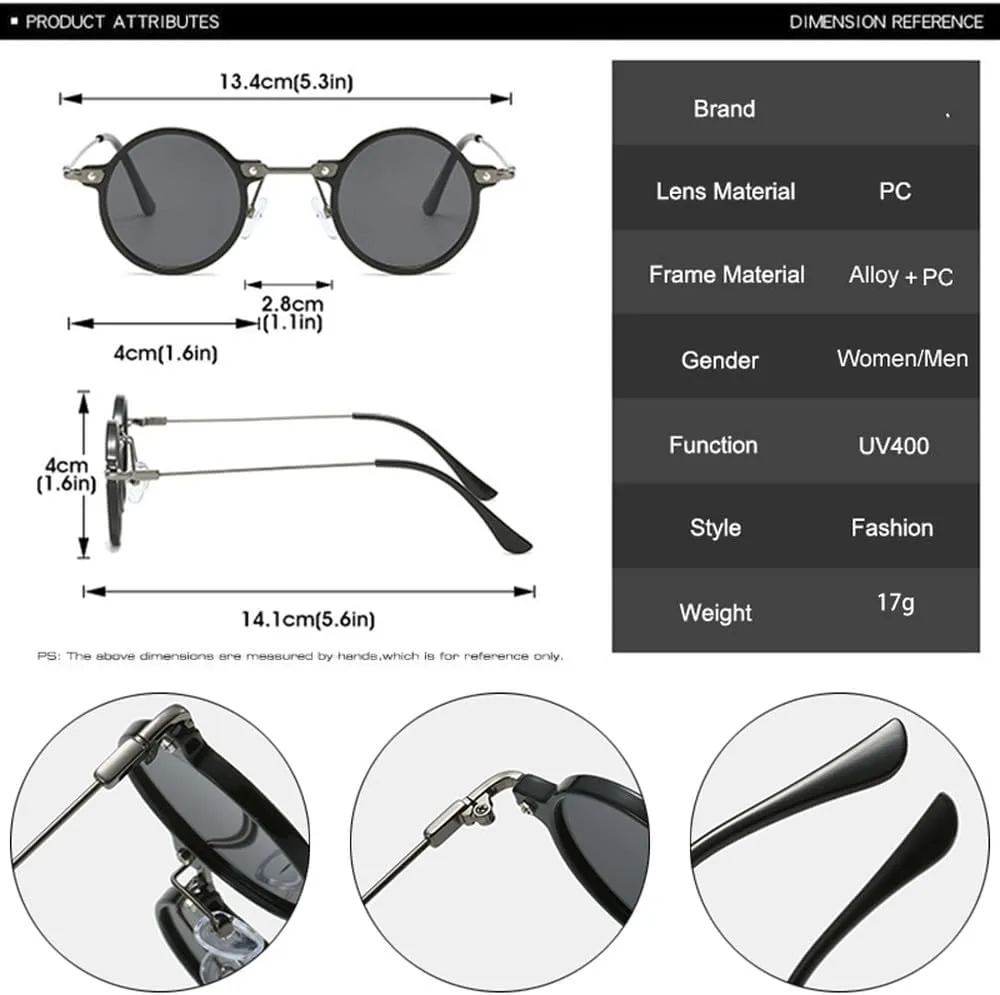 Retro Small Round Women Sunglasses Clear Ocean Lens Shades UV400 Men Punk Sun Glasses