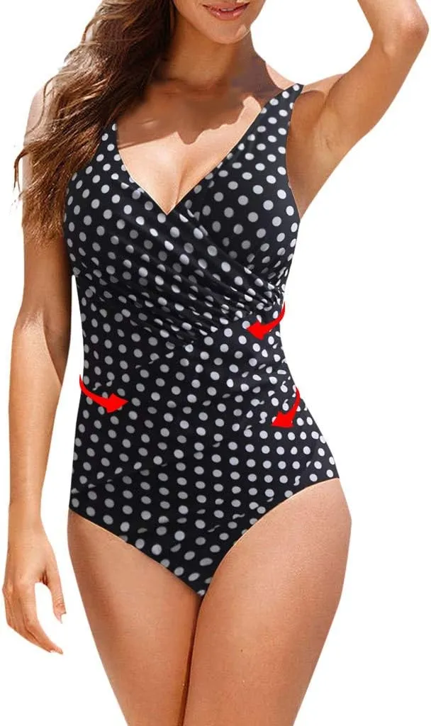 Rvidbe Women's Bikini Swimsuits Women's 1 Piece Swimsuit Sexy Black Cutout Scallop Trim Bathing Suit