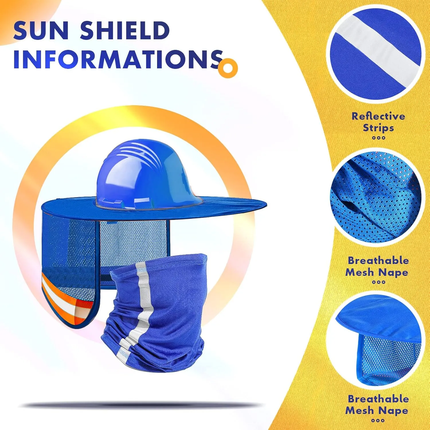 SATINIOR 6 Pcs Hard Hat Sun Shade High Visibility Sun Visor Neck Sunshade with Reflective Strip Hard Hat Accessories Construction Sites for Men Women, Hard Hat Not Included