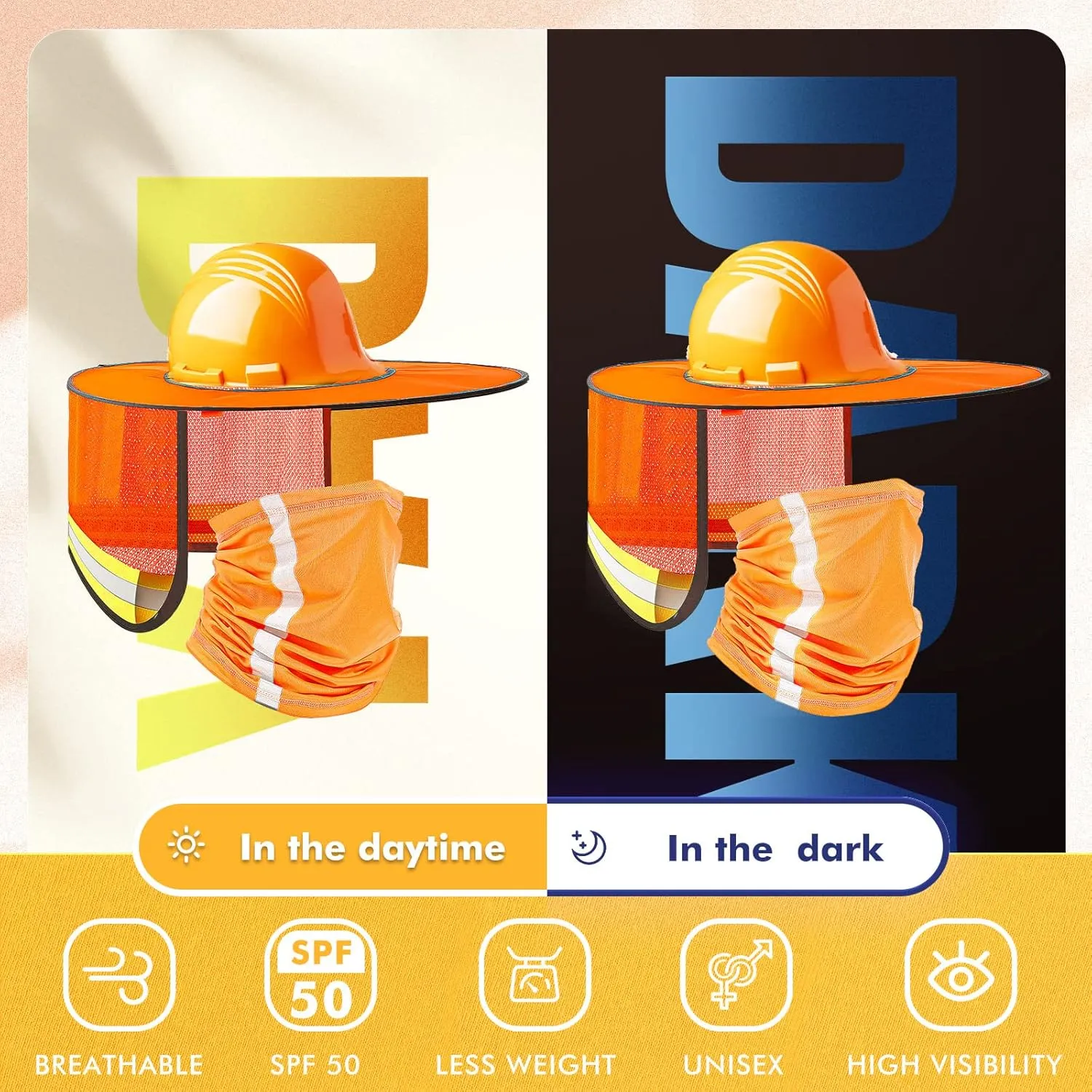 SATINIOR 6 Pcs Hard Hat Sun Shade High Visibility Sun Visor Neck Sunshade with Reflective Strip Hard Hat Accessories Construction Sites for Men Women, Hard Hat Not Included