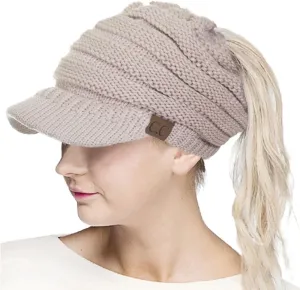 ScarvesMe Brim BeanieTail Ponytail Messy Bun Solid Ribbed Beanie Hat Sun Cap
