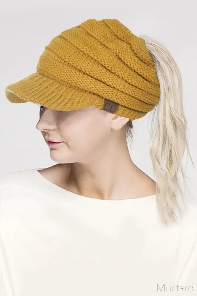 ScarvesMe Brim BeanieTail Ponytail Messy Bun Solid Ribbed Beanie Hat Sun Cap