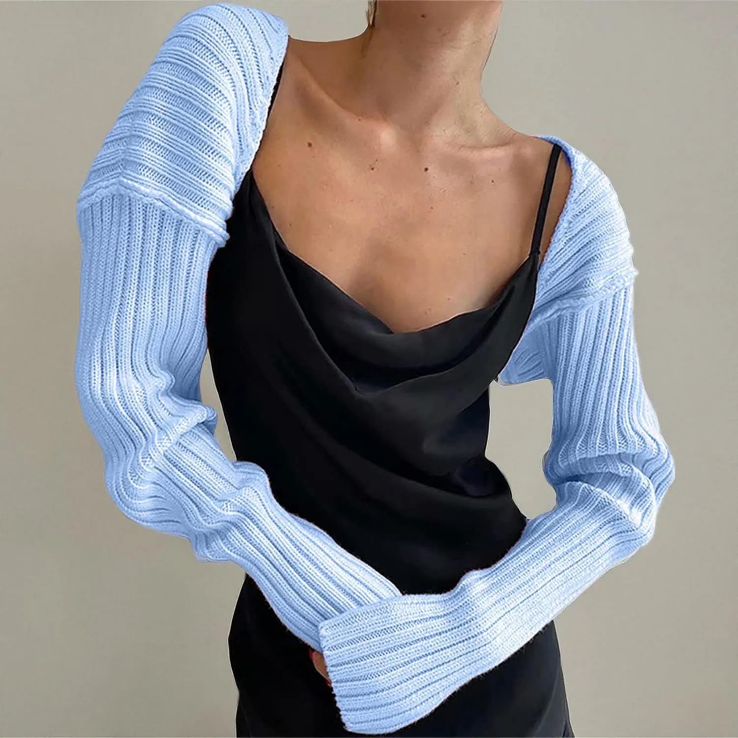 Sdencin Women Open Front Knit Crop Cardigan Long Sleeve Drop Shoulder Shrug Ribbed Knit Cropped Sweater Tops Outerwear