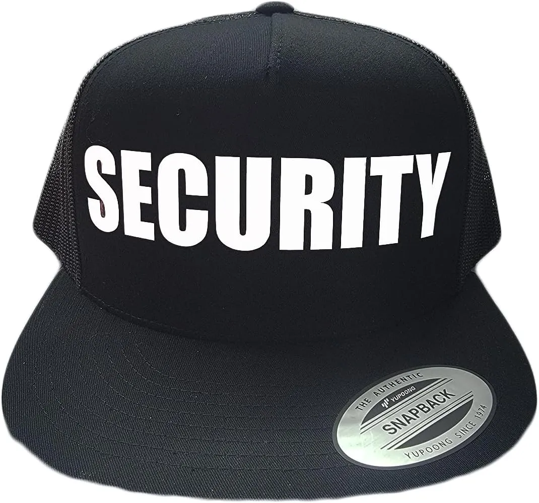Security Trucker Mesh 5 Panel Snapback Baseball Cap Hat Black
