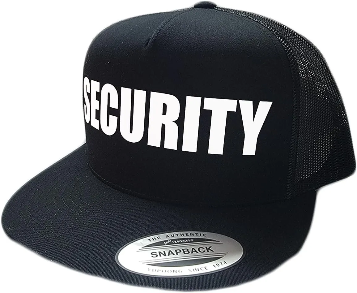 Security Trucker Mesh 5 Panel Snapback Baseball Cap Hat Black