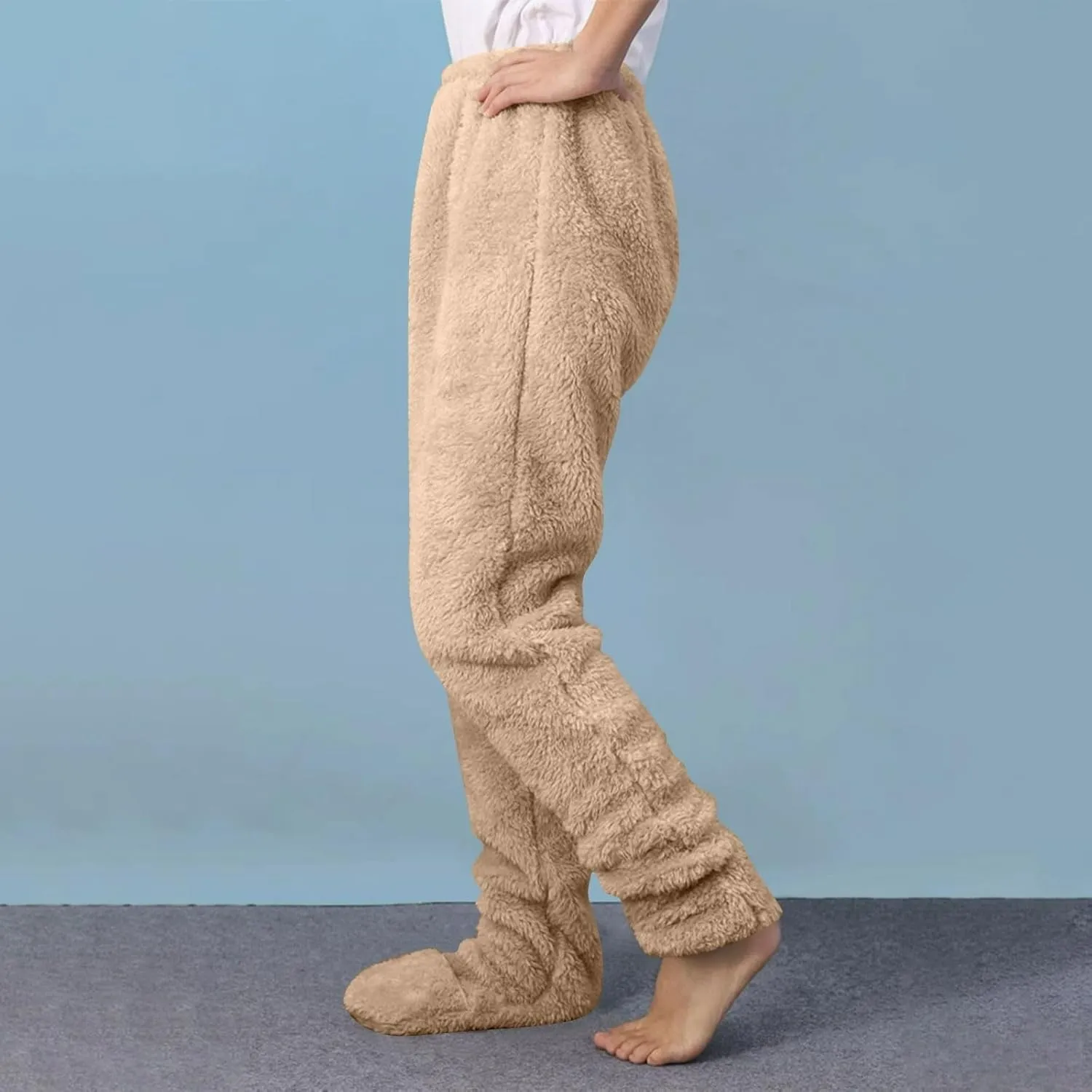 Sherpa Fleece Lounge Pants for Women Fuzzy Warm Thermal Bottoms Comfy Winter Plush Pajama Pants Oversized Pants