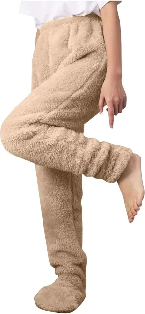 Sherpa Fleece Lounge Pants for Women Fuzzy Warm Thermal Bottoms Comfy Winter Plush Pajama Pants Oversized Pants