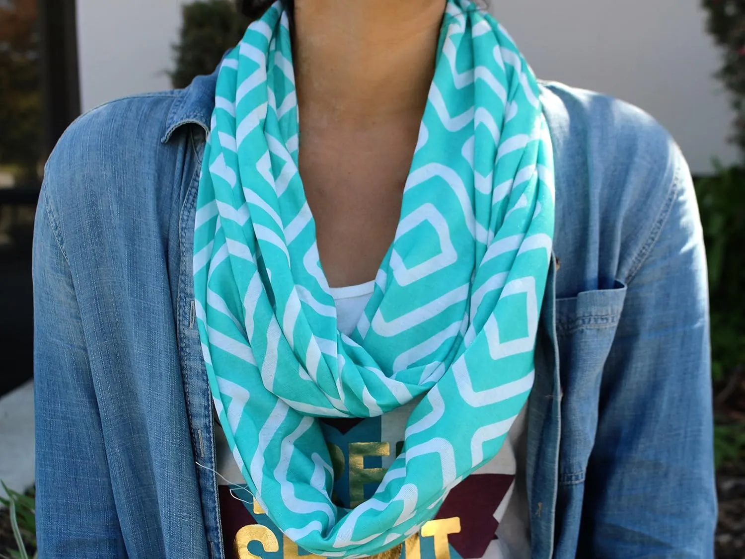 Shop Women's Infinity Scarf with Zipper Pocket, Geometric Pattern