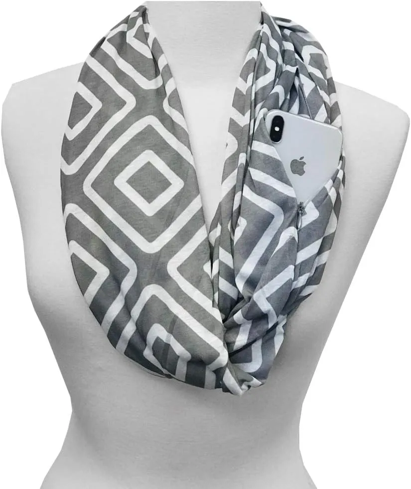 Shop Women's Infinity Scarf with Zipper Pocket, Geometric Pattern