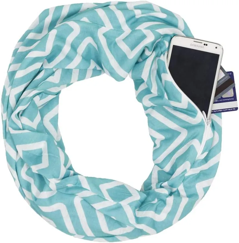 Shop Women's Infinity Scarf with Zipper Pocket, Geometric Pattern