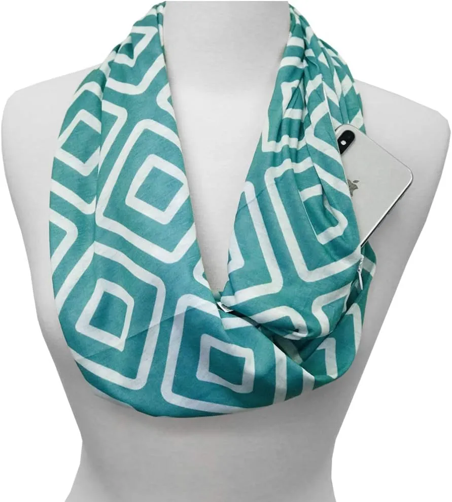 Shop Women's Infinity Scarf with Zipper Pocket, Geometric Pattern