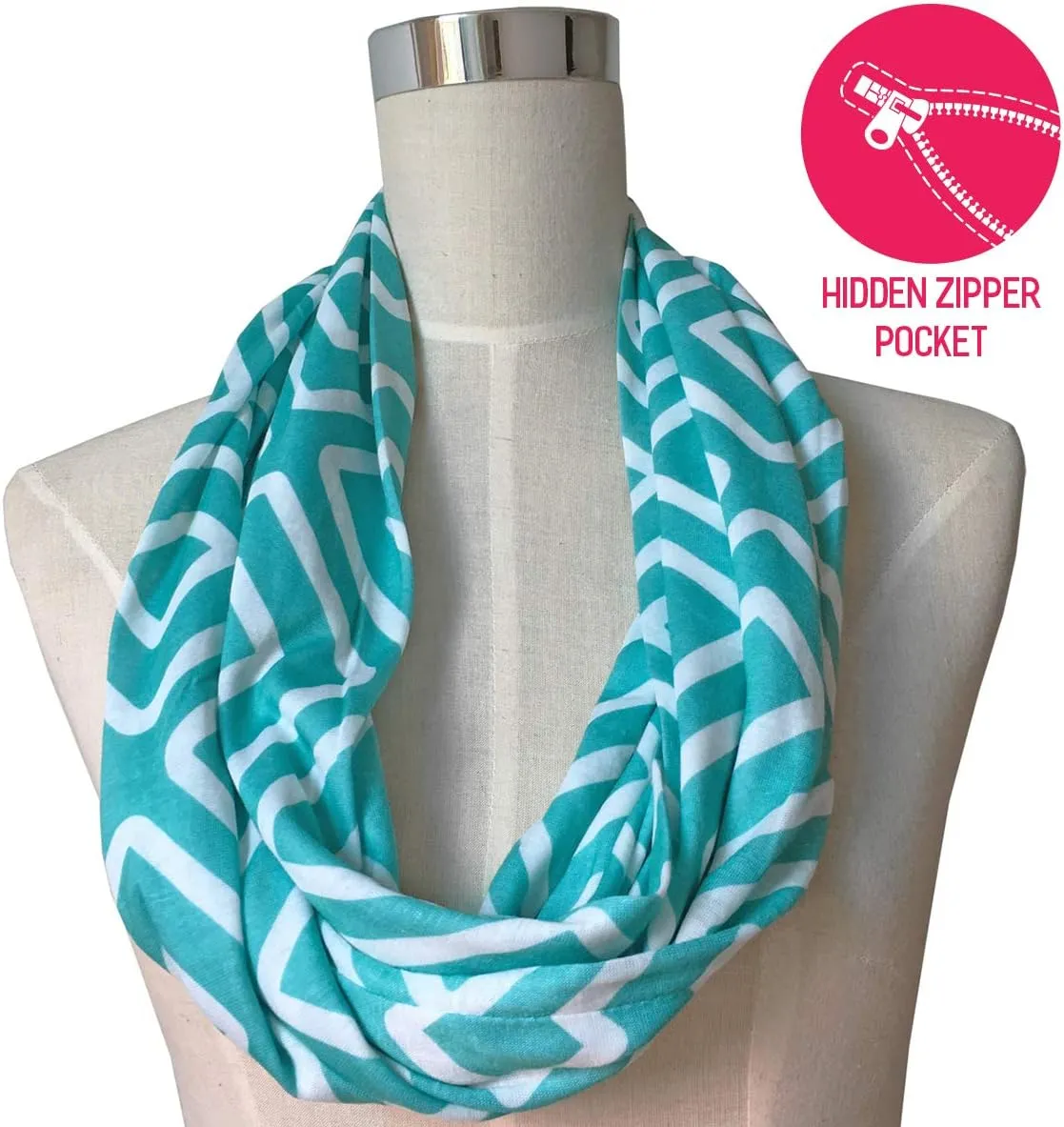 Shop Women's Infinity Scarf with Zipper Pocket, Geometric Pattern
