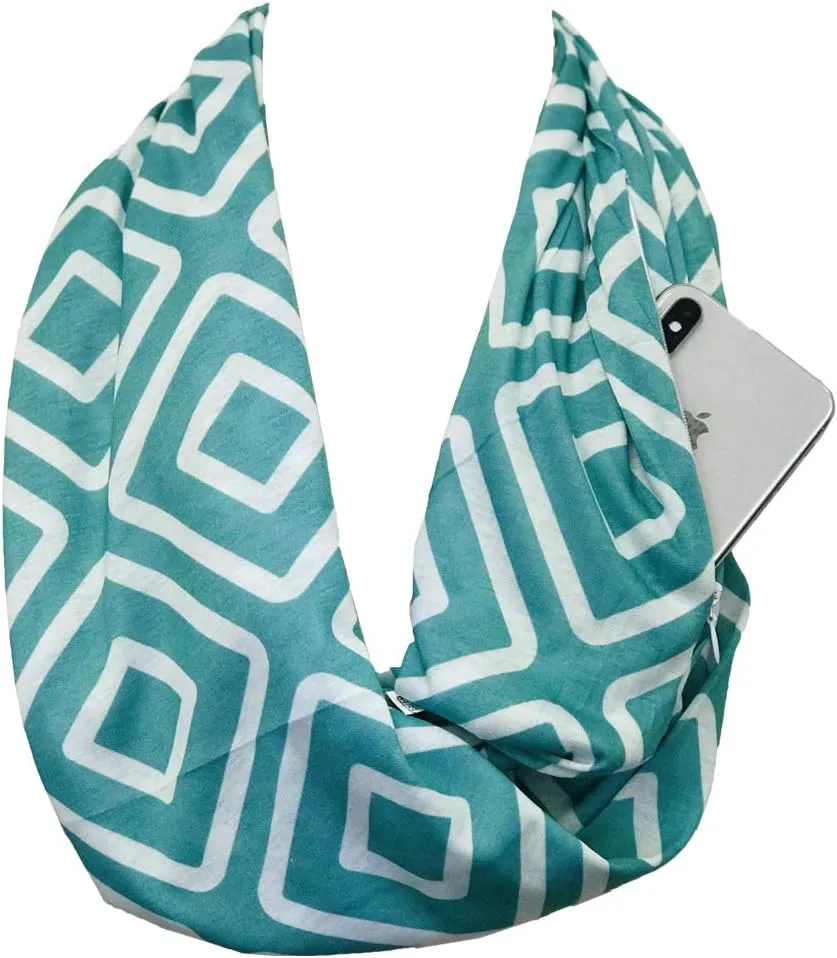 Shop Women's Infinity Scarf with Zipper Pocket, Geometric Pattern