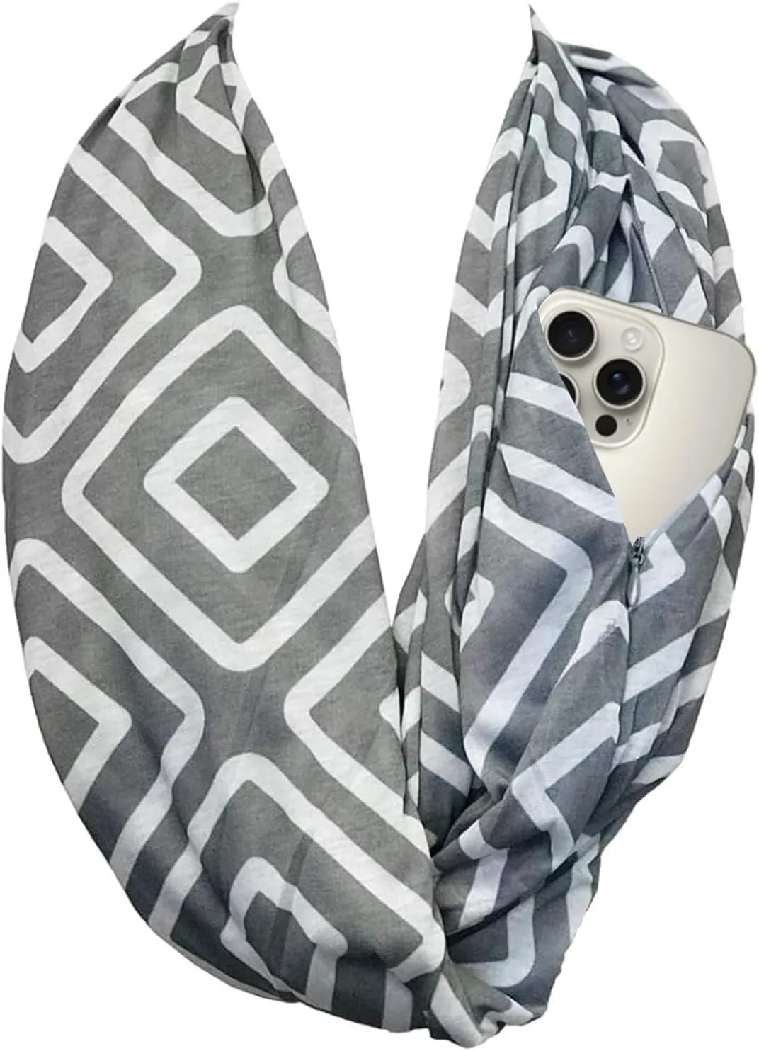 Shop Women's Infinity Scarf with Zipper Pocket, Geometric Pattern