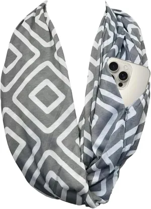 Shop Women's Infinity Scarf with Zipper Pocket, Geometric Pattern