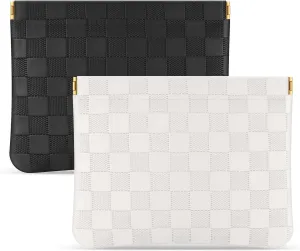 Sightor 2PCS Pocket Cosmetic Bag for Purse, Checkered Makeup Bag Portable Leather Cosmetic Bag for Women, Coin Purse Lipstick Cosmetic Accessories Organizer Travel Cosmetic Pouch (Black, White, L)
