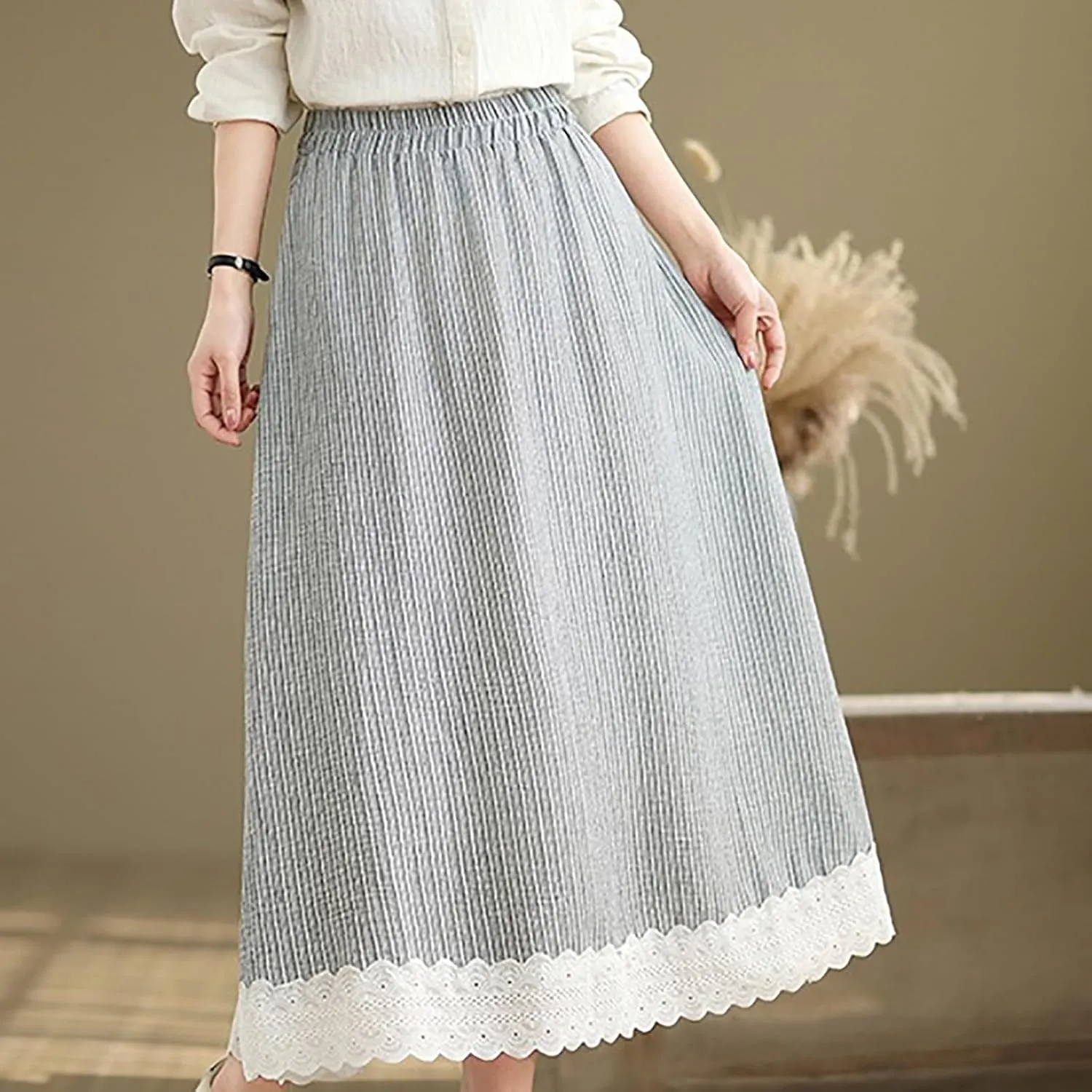 Skirts for Womens Elastic Waisted Lace Patchwork Bottom Spliced Maxi Skirt Summer Versatile Going Out Long Skirts