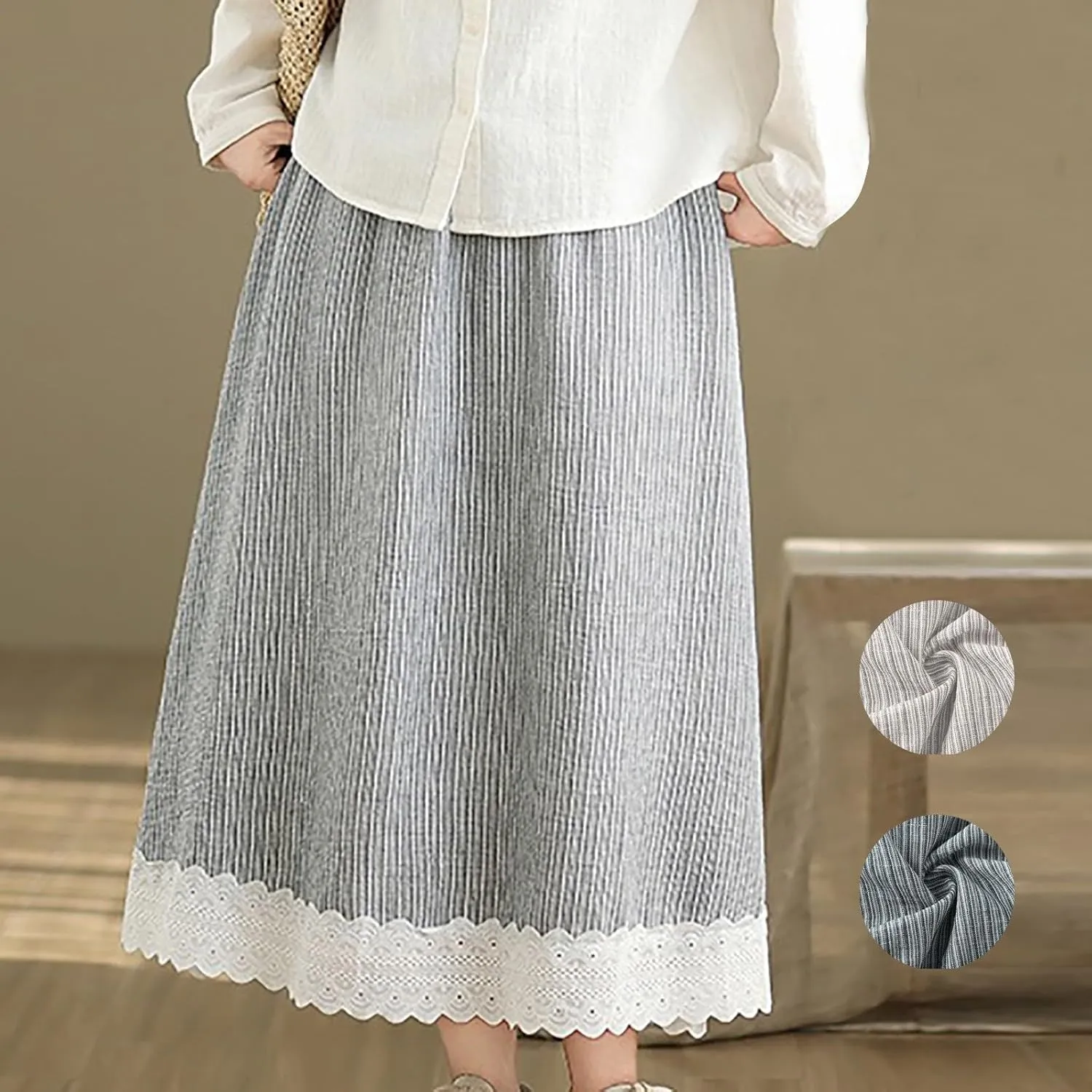 Skirts for Womens Elastic Waisted Lace Patchwork Bottom Spliced Maxi Skirt Summer Versatile Going Out Long Skirts