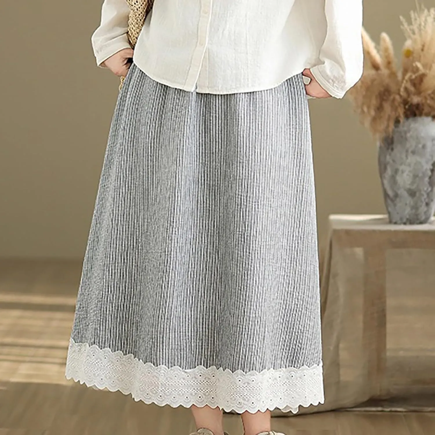 Skirts for Womens Elastic Waisted Lace Patchwork Bottom Spliced Maxi Skirt Summer Versatile Going Out Long Skirts