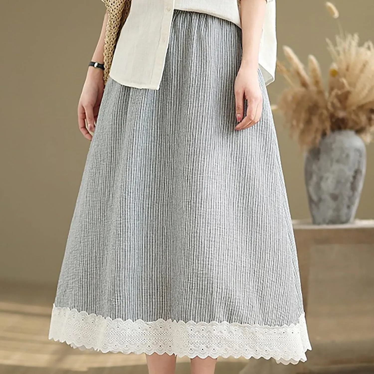 Skirts for Womens Elastic Waisted Lace Patchwork Bottom Spliced Maxi Skirt Summer Versatile Going Out Long Skirts