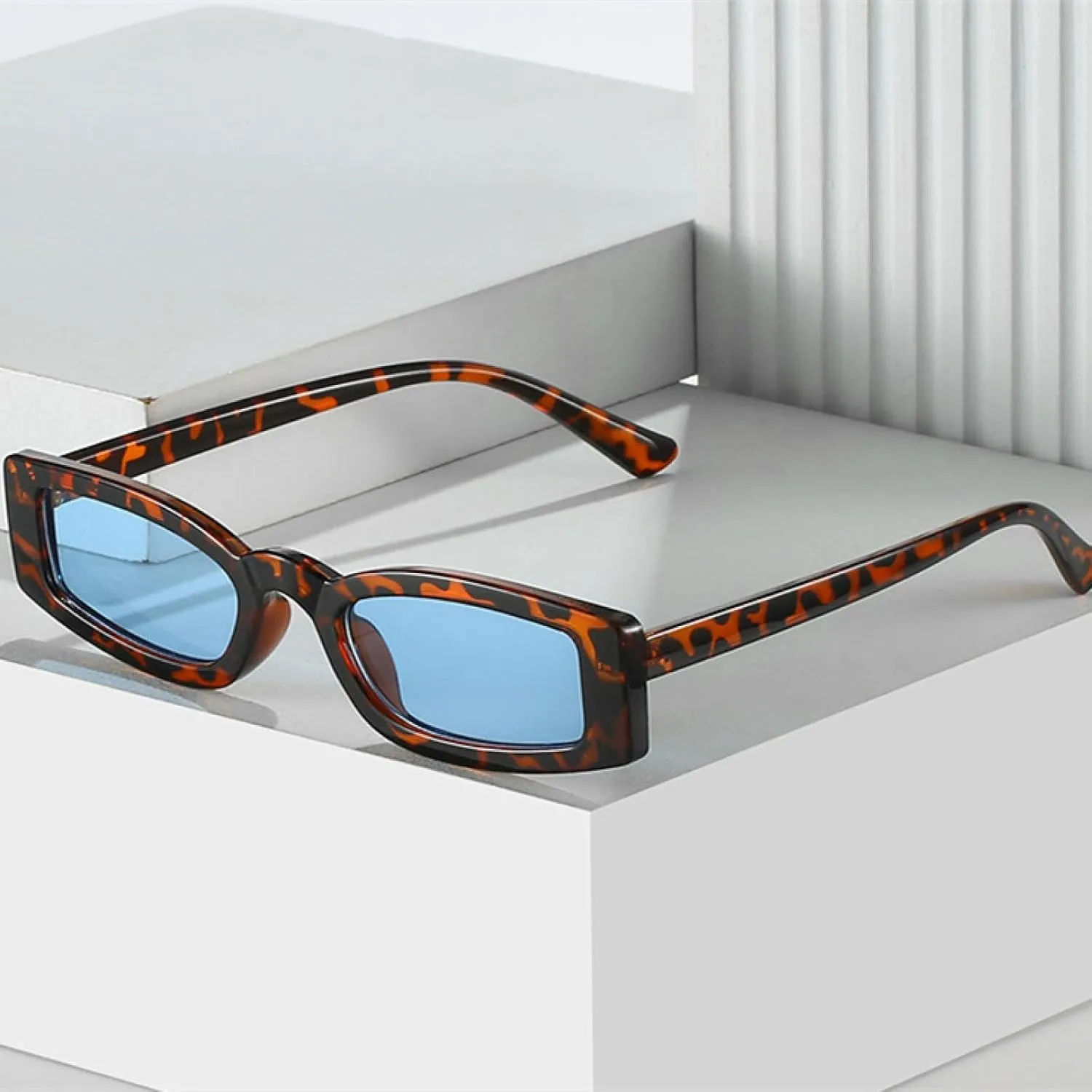 Small Frame Sunglasses Woman Fashion Female Vintage Leopard Blue Uv400