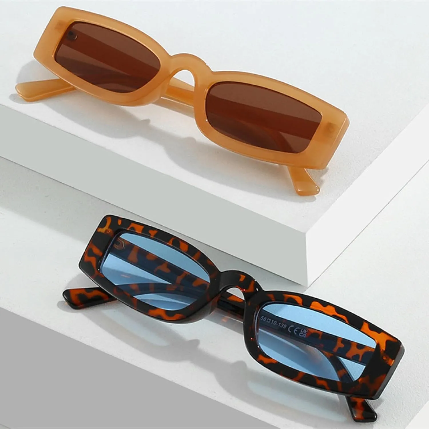 Small Frame Sunglasses Woman Fashion Female Vintage Leopard Blue Uv400