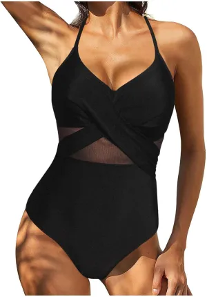 SMIDOW Women One Piece Swimsuit Modest Swimdress High Waisted Push-Up Padded Bathing Suit Backless Swimwear Beachwear
