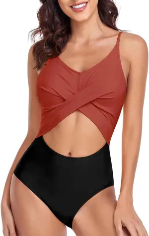 SMIDOW Women One Piece Swimsuit Modest Swimdress High Waisted Push-Up Padded Bathing Suit Backless Swimwear Beachwear