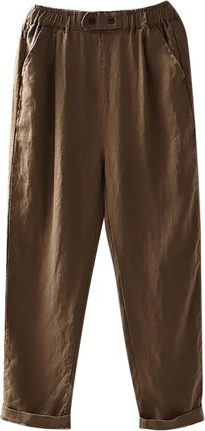 Solid Color Linen Pants Woman Casual Loung Pants Summer Loose Fitting Pants High Waisted Wide Leg Pants Sweatpants