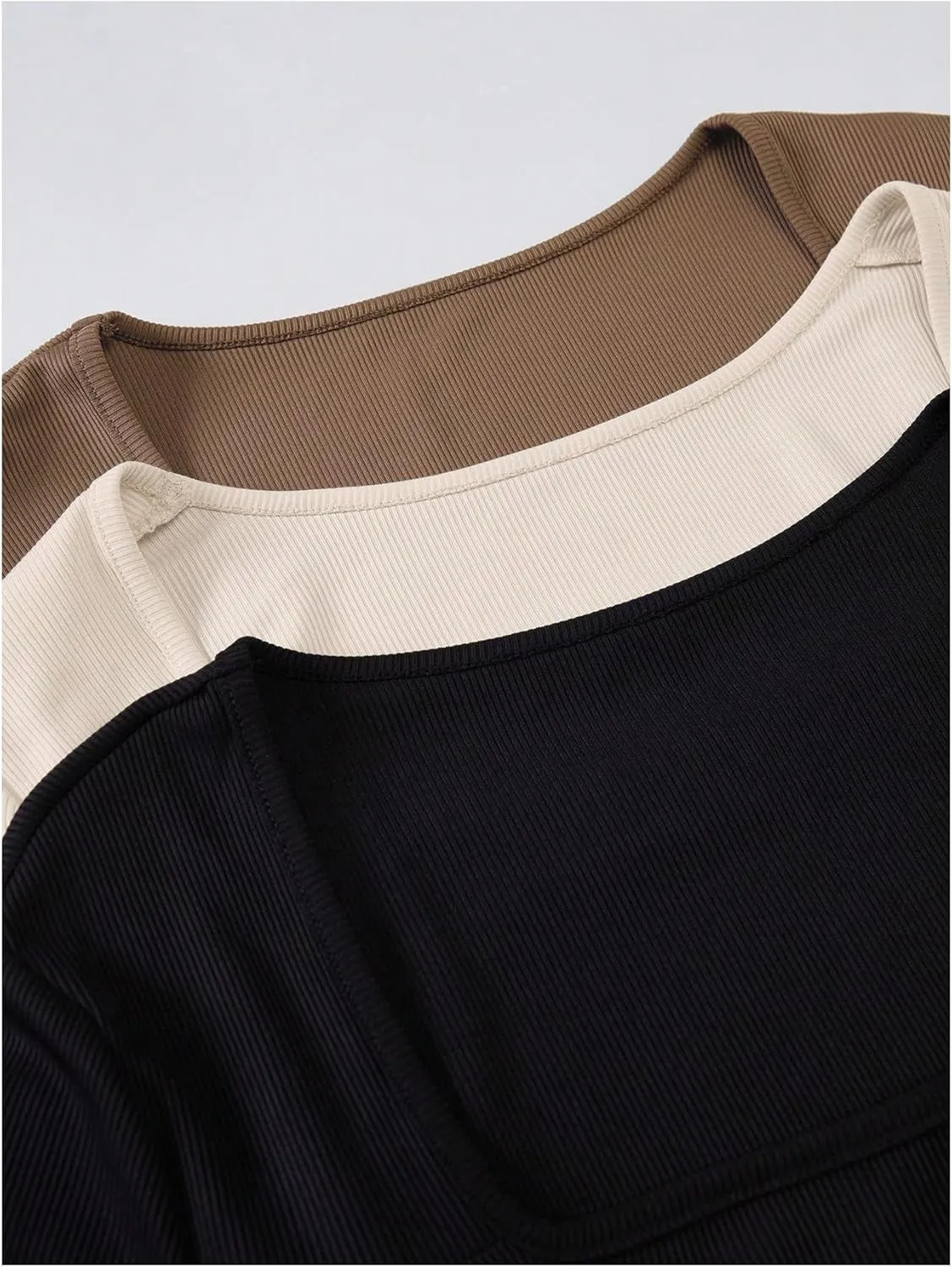 SOLY HUX Women's 3 Piece Bodysuit Square Neck Long Sleeve Ribbed Knit Bodysuits T Shirt Tops