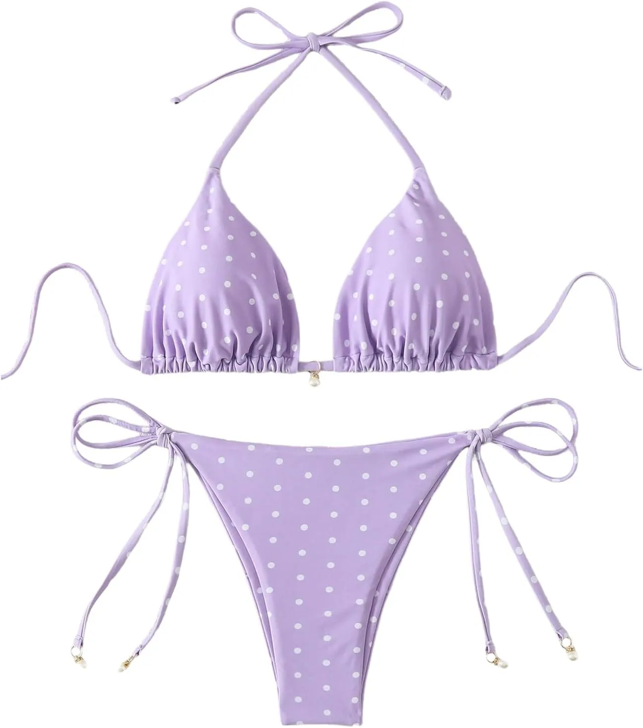 SOLY HUX Women's Polka Dots Print Bathing Suit Halter Triangle Tie Side Bikini Sets Two Piece Swimsuit