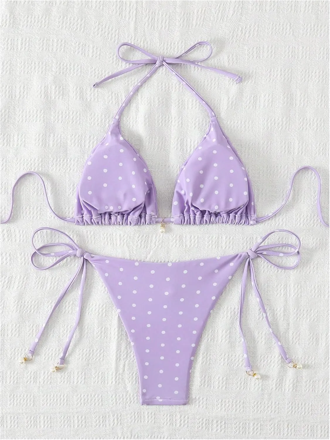 SOLY HUX Women's Polka Dots Print Bathing Suit Halter Triangle Tie Side Bikini Sets Two Piece Swimsuit