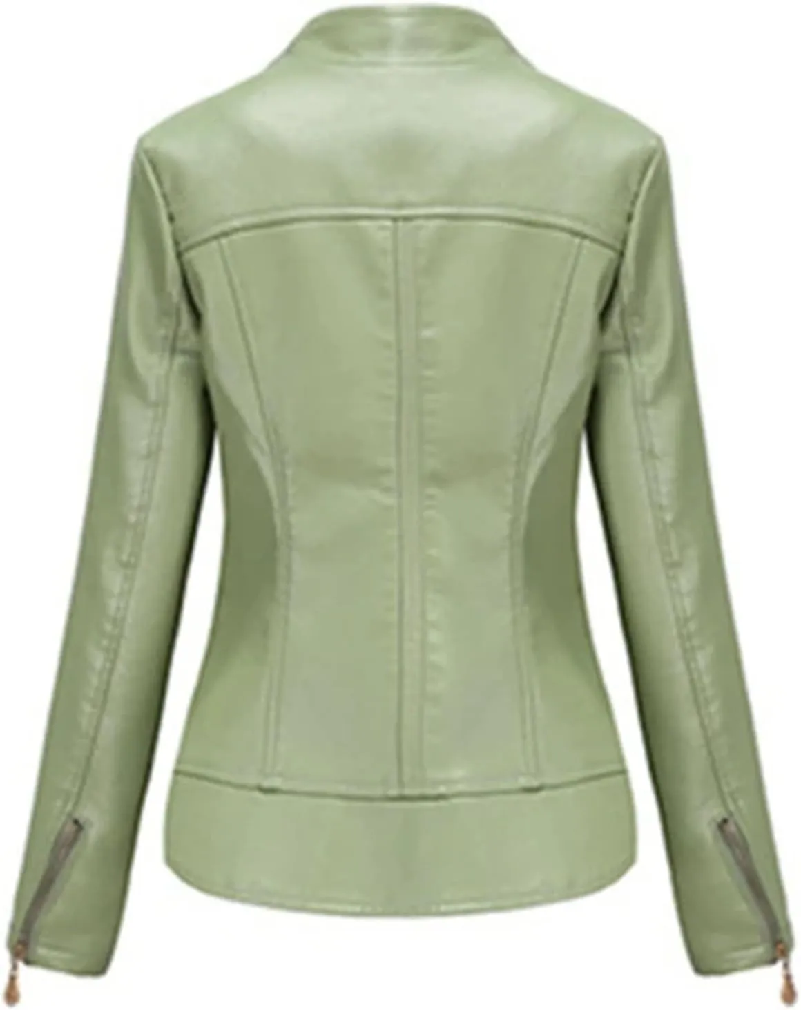 Spring Autumn Women Faux Leather Jacket, Long Sleeves Motorcycle Coat For Women, Moto Biker Zipper Jacket
