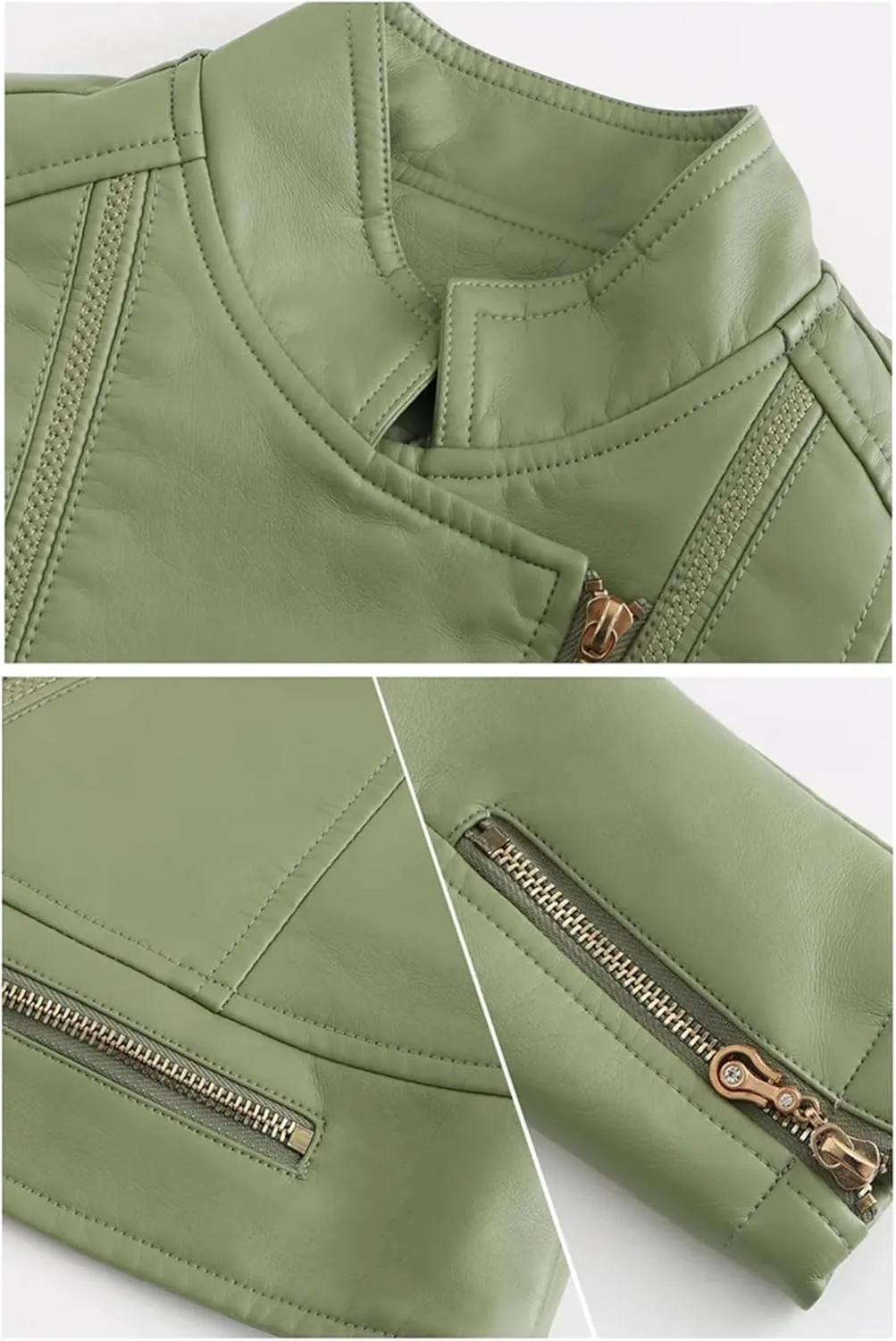 Spring Autumn Women Faux Leather Jacket, Long Sleeves Motorcycle Coat For Women, Moto Biker Zipper Jacket