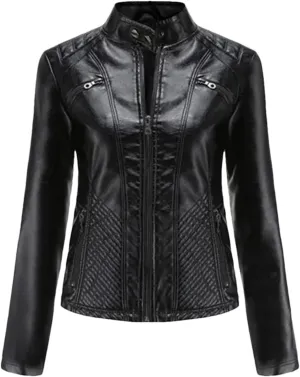 Spring Autumn Women Leather Jacket Moto Biker Zipper Jackets Red Black Apricot Coffee Coat Ladies Outerwear