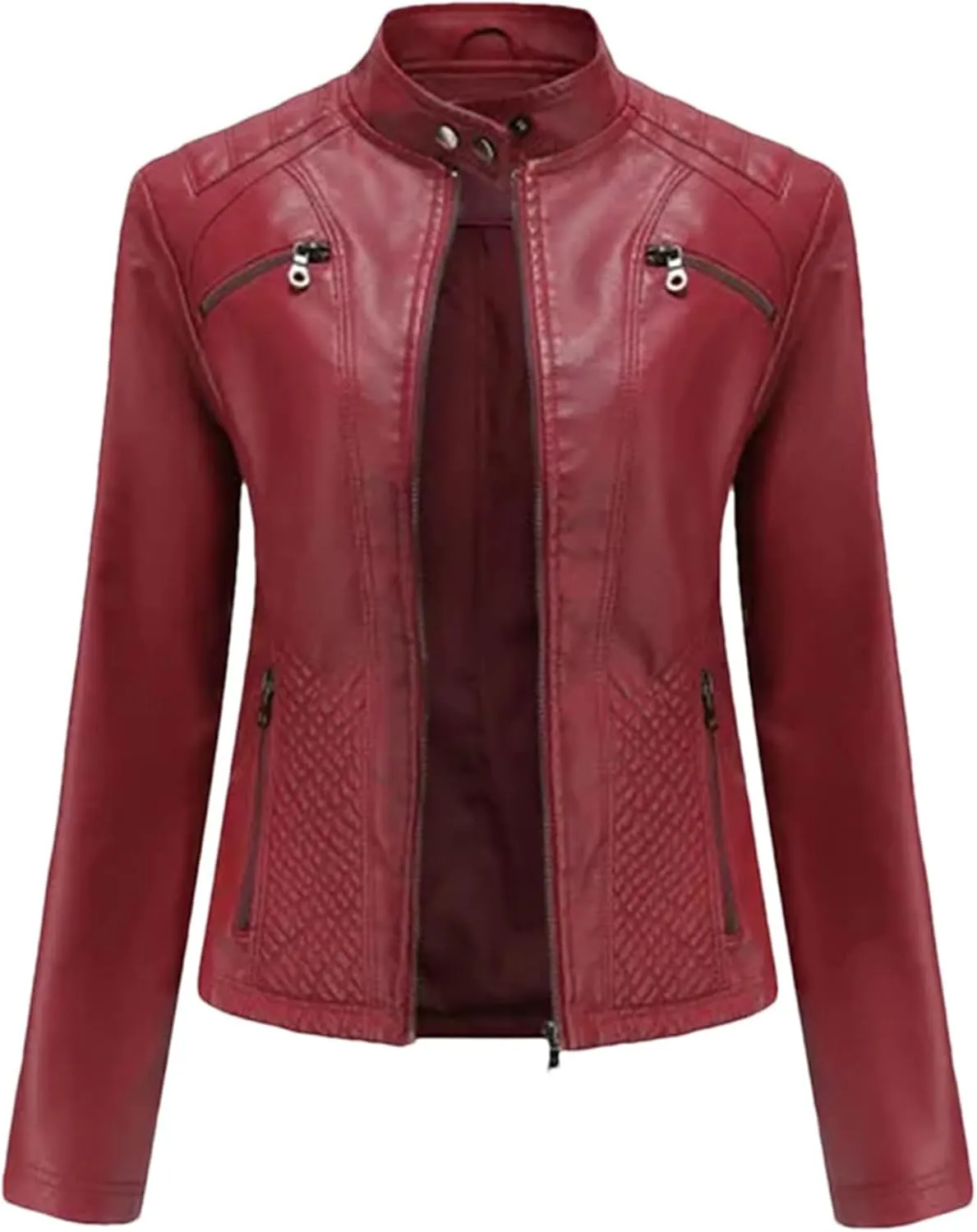 Spring Autumn Women Leather Jacket Moto Biker Zipper Jackets Red Black Apricot Coffee Coat Ladies Outerwear