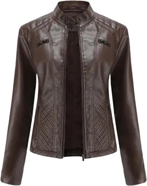Spring Autumn Women Leather Jacket Moto Biker Zipper Jackets Red Black Apricot Coffee Coat Ladies Outerwear