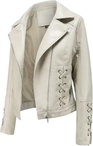 Spring Autumn Women Long Sleeves Faux Leather Jacket Black Red Moto Biker Zipper Jacket Coat