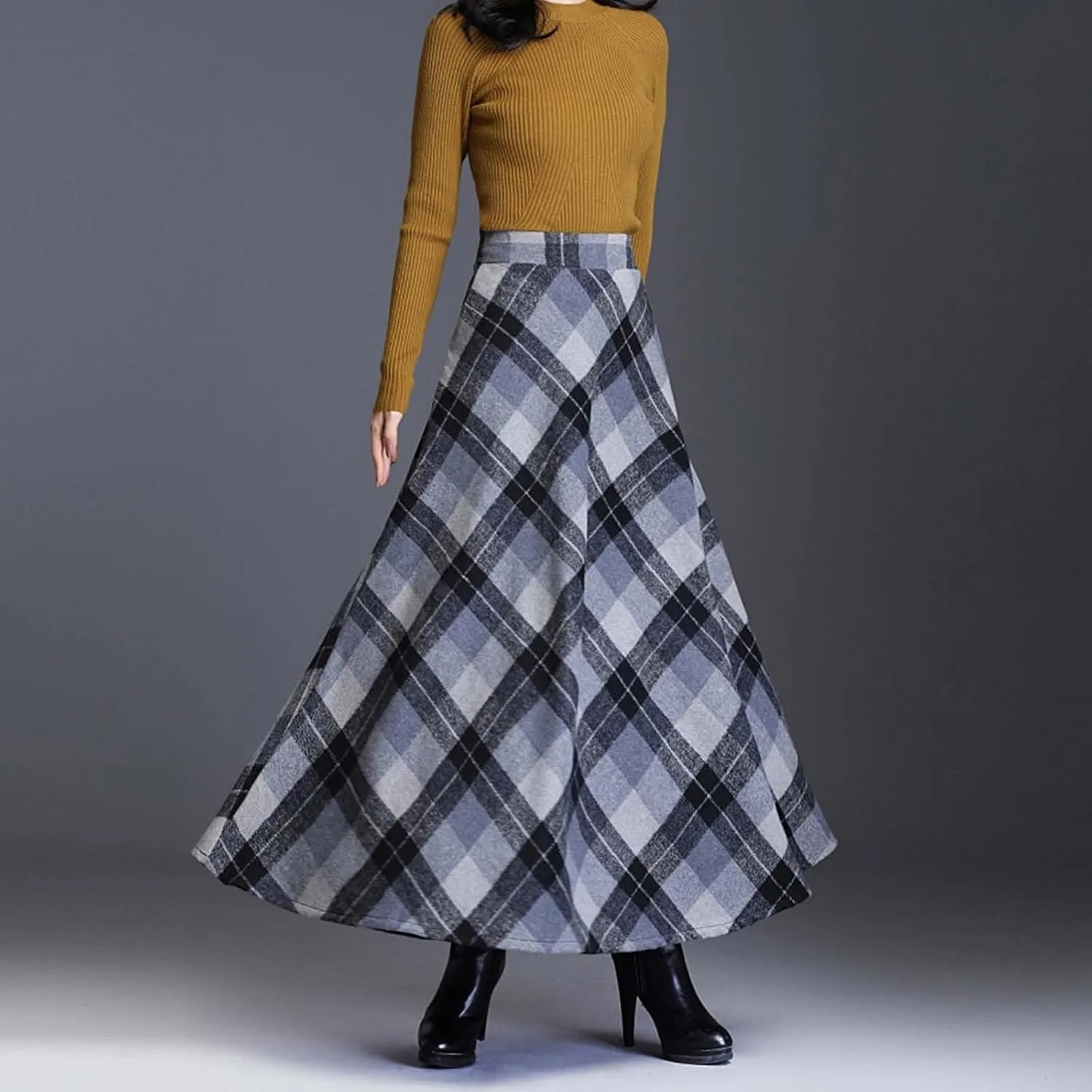 Spring Skirts for Women 2025 Trendy Plaid Pleated Fashion Stylish A-Line Long Skirts for Going Out Vacation Clothes